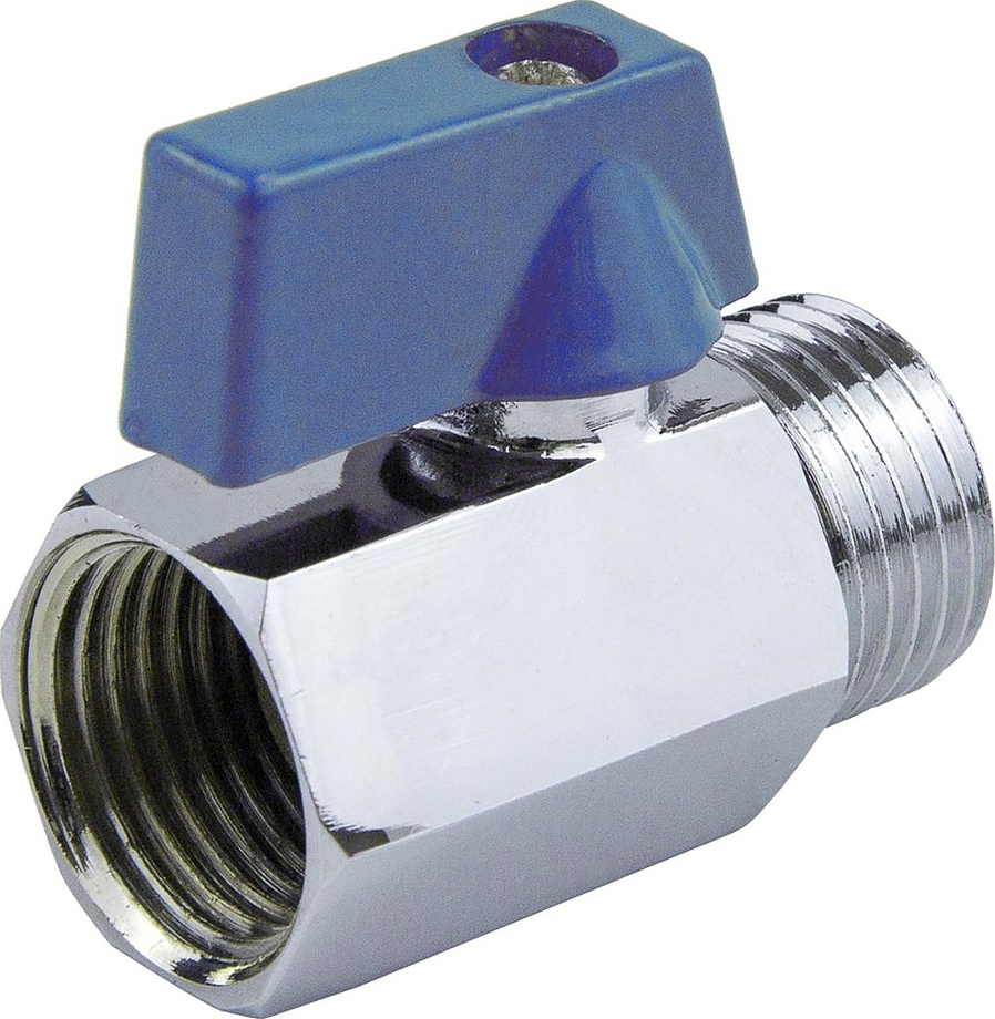 007-7412, ДУ 10, PN 1 МПа, 1/2"ВР - 1/2"НР, 1033-01 МИНИ неполнопроходной латунный с синим флажком