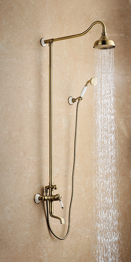 Villa LM4862B, с верхней душевой лейкой "Тропический дождь", поворотный излив, бронза