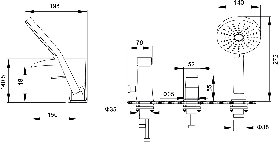 Lumi 4210/00Y встраиваемый на борт ванны, 3 отверстия, хром