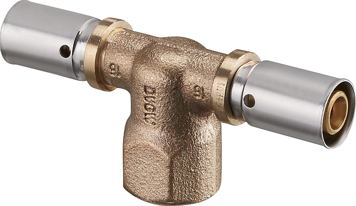 Пресс-тройник с переходом Oventrop Cofit P 1513655, PN 10, 40 мм - Rp 1" (ВР) - 40 мм, латунь