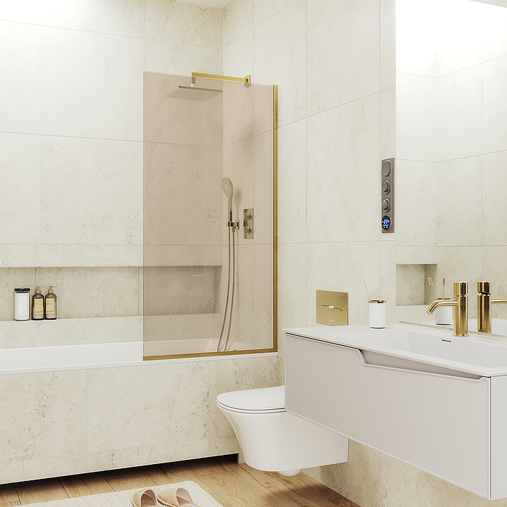 Шторка на ванну MaybahGlass MGV-69-3у 70х140 см, бронза, золото