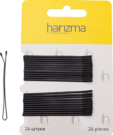 Невидимки для волос Harizma h10537-15, прямые черные, 60 мм, 24 шт.