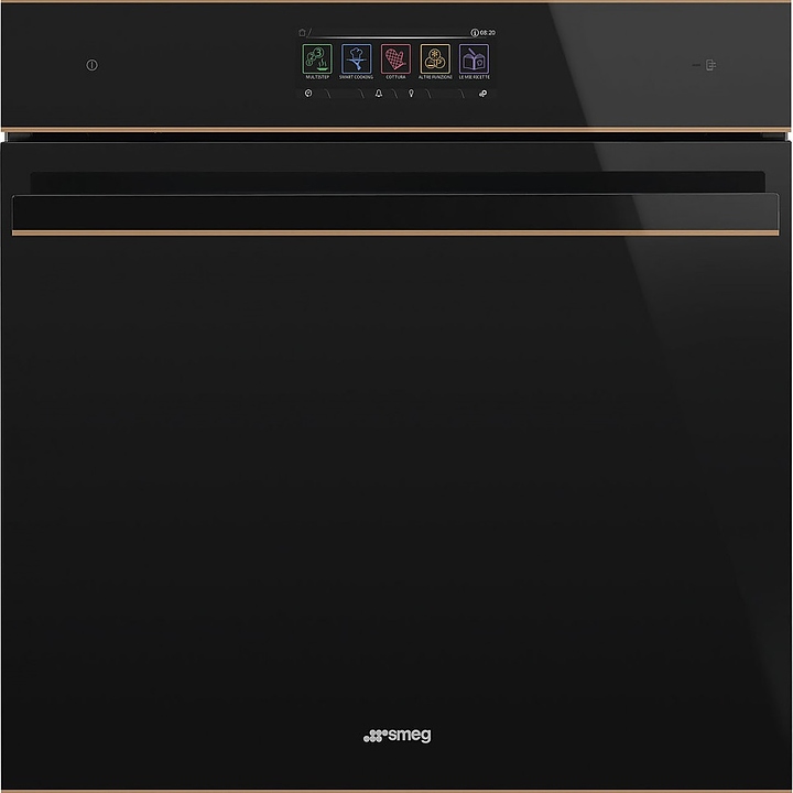Духовой шкаф комбинированный с микроволнами и паром SMEG SO6606WAPNR черное стекло с медной фурнитурой