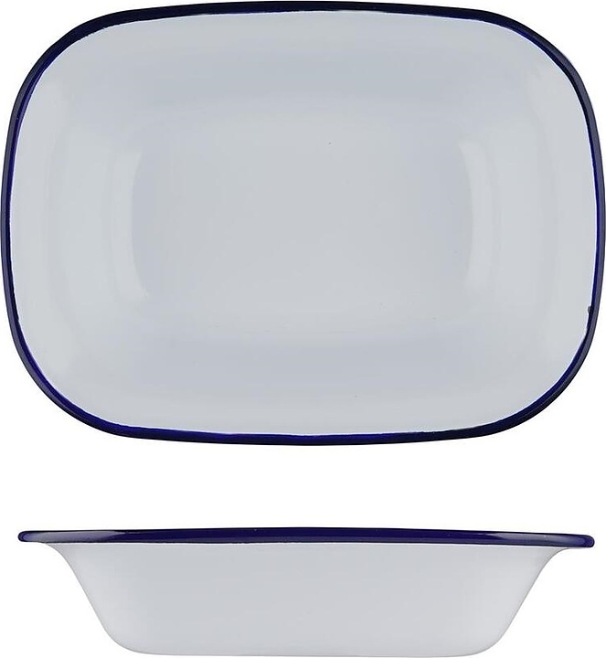 Блюдо сервировочное Sunnex CED9079 Blue Rim 520 мл 19,5х14 см h=4,5 см (эмалированная сталь) прямоугольное