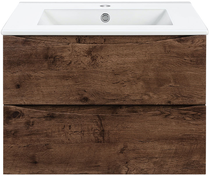 Тумба под раковину Vincea Mia 600 R.Wood 60,5х46 см, с 2 ящиками, подвесная, темное дерево