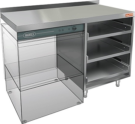 Стол под посудомоечную машину HICOLD НБМКБКП-12/5БЛ c левым крылом и бортом