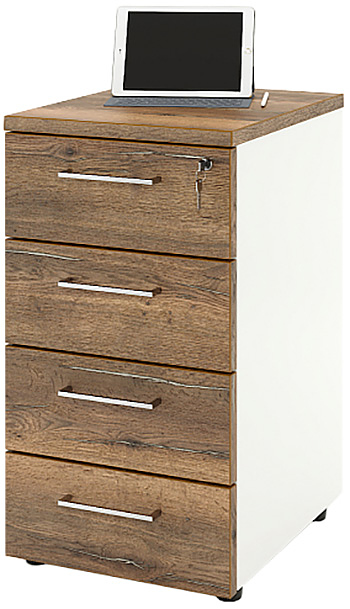 Тумба приставная ZAMM 4 ящика 41х60х74,5 см фасад дуб Галифакс олово, корпус белый