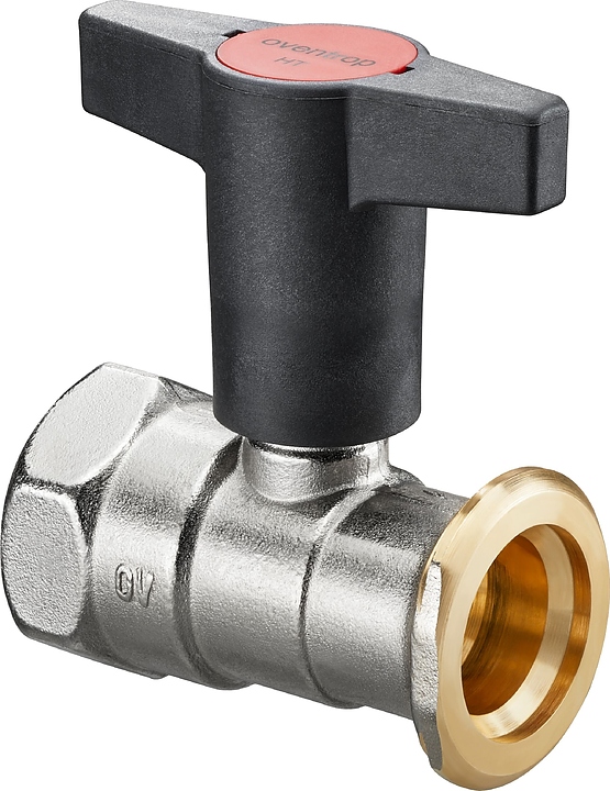 Кран шаровой Oventrop Optibal P 1078373, ДУ 32, PN 10, Rp 1 1/4" (ВР) - G 1 1/2" (НГ), без обратного клапана, никелированная латунь