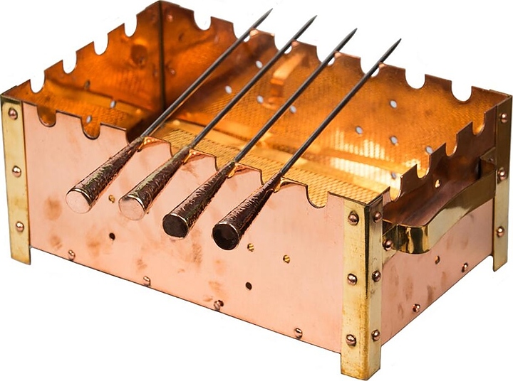 Мангал настольный P.L. Proff Cuisine SG-73136 26х17х12 см с медным покрытием, 4 шампура