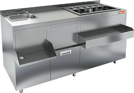 Барная станция HICOLD НБМКС-15/6БПК (с бортом, с ящиками)