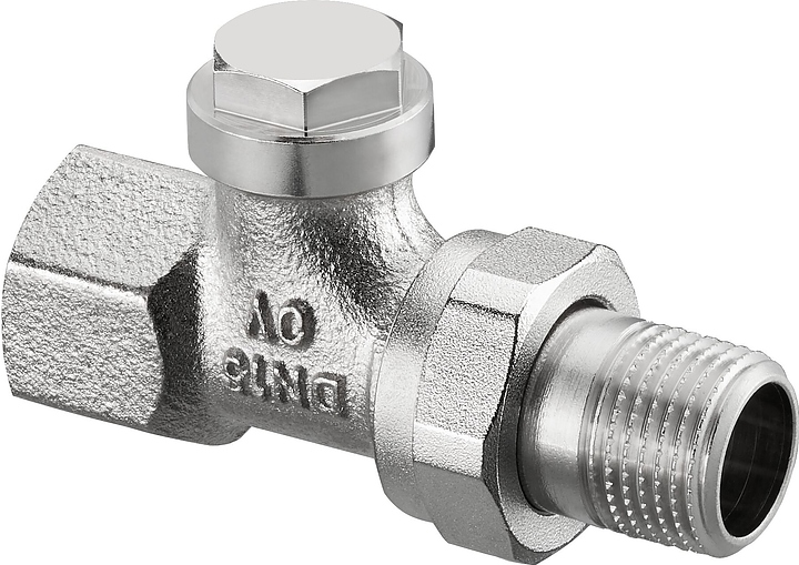 Вентиль запорный прямой Oventrop Combi 4 1090762, ДУ 15, PN 10, Rp 1/2" (ВР) - R 1/2" (НР), никелированная латунь