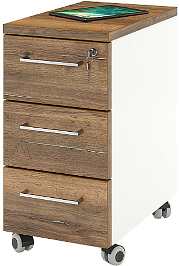 Тумба мобильная ZAMM 3 ящика 31х50х61 см фасад дуб Галифакс олово, корпус белый