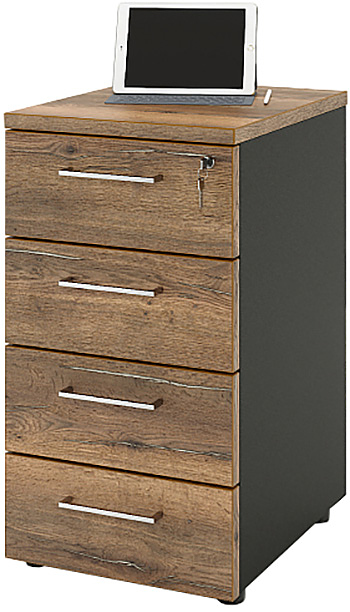 Тумба приставная ZAMM 4 ящика 41х50х74,5 см фасад дуб Галифакс олово, корпус черный