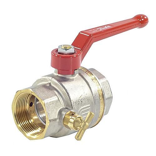 Кран шаровой DANFOSS со спускником BVR-D никель Ду 20 Ру40 ВР G3/4" рычаг полнопроходной со спускником