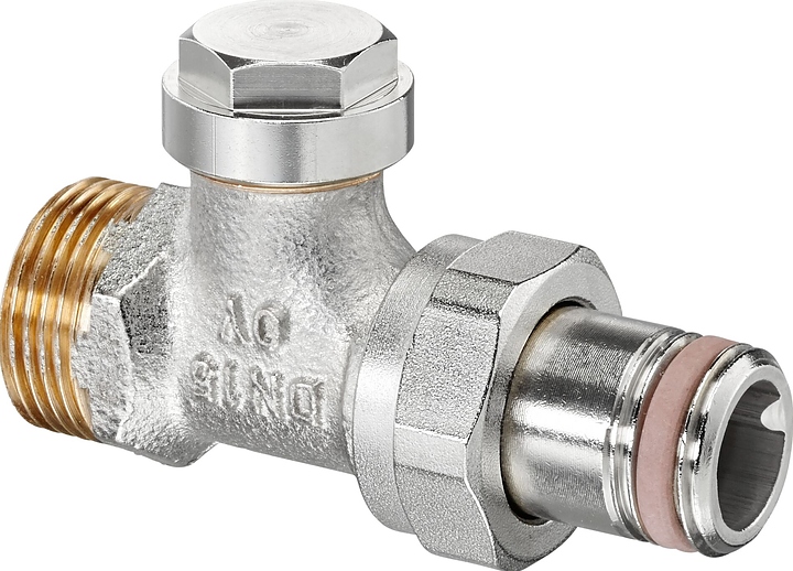 Вентиль запорный прямой Oventrop Combi 4 1090772, ДУ 15, PN 10, G 3/4" (НР) - R 1/2" (НР), никелированная латунь