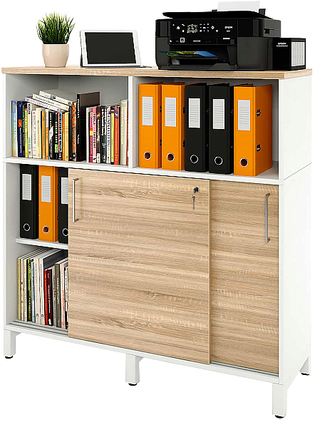 Локер ZAMM 2 полки с надстройкой МК 414 120х41,4х120,7 см фасад дуб Бардолино, корпус белый