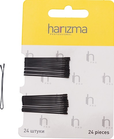 Невидимки для волос Harizma h10533-15, прямые черные, 40 мм, 24 шт.