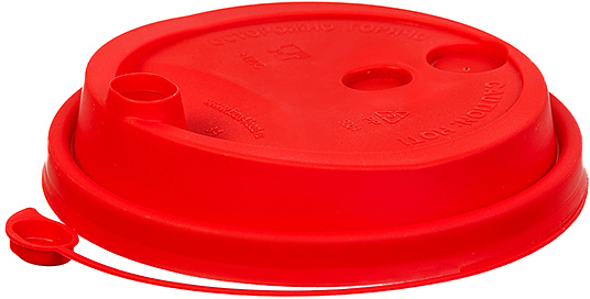 Крышка для стакана 300-500 мл D 90 мм красный с заглушкой и пробивным отверстием для трубочки, пластик ПП