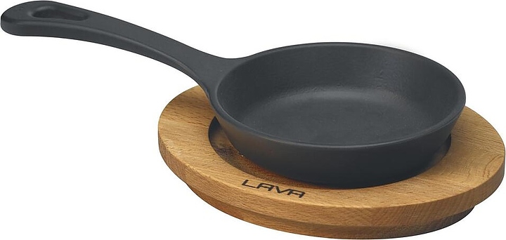 Сковорода для подачи LAVA LV ECO Y STV 12 K4 d=12 см с ручкой (чугун) черная на подставке (дерево)