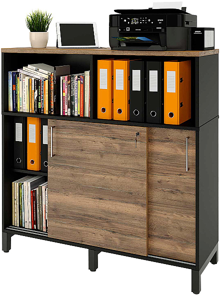 Локер ZAMM 2 полки с надстройкой МК 414 120х41,4х120,7 см фасад дуб Галифакс олово, корпус черный