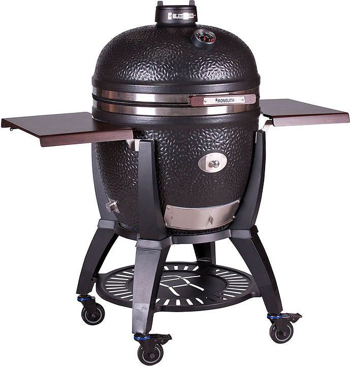 Гриль керамический Monolith Grill AVANTGARDE.66 set (LeChef) черный матовый с боковыми столиками и подставкой