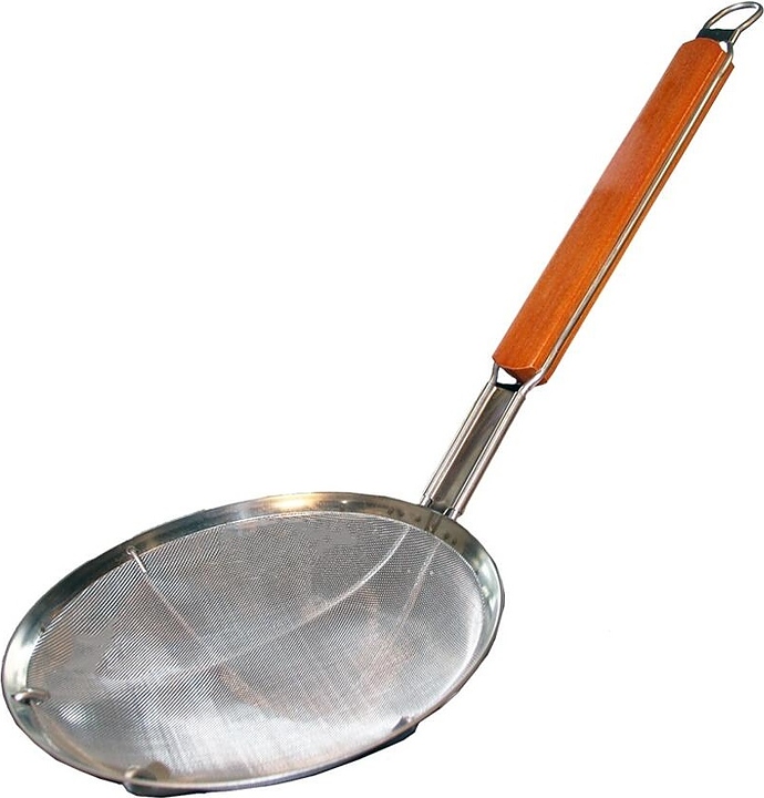 Шумовка P.L. Proff Cuisine JQ-W227A d=20 см l=49 см (нерж. сталь) сетчатая с деревянной ручкой