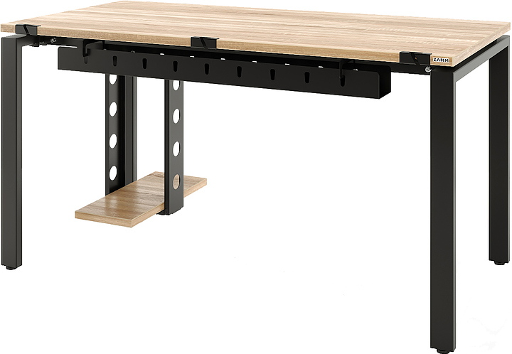 Стол офисный прямой ZAMM Формат 60х30 ТР 1600х800 с пропусками, кабель-каналом и подвесом системного блока, дуб бардолино/черный муар