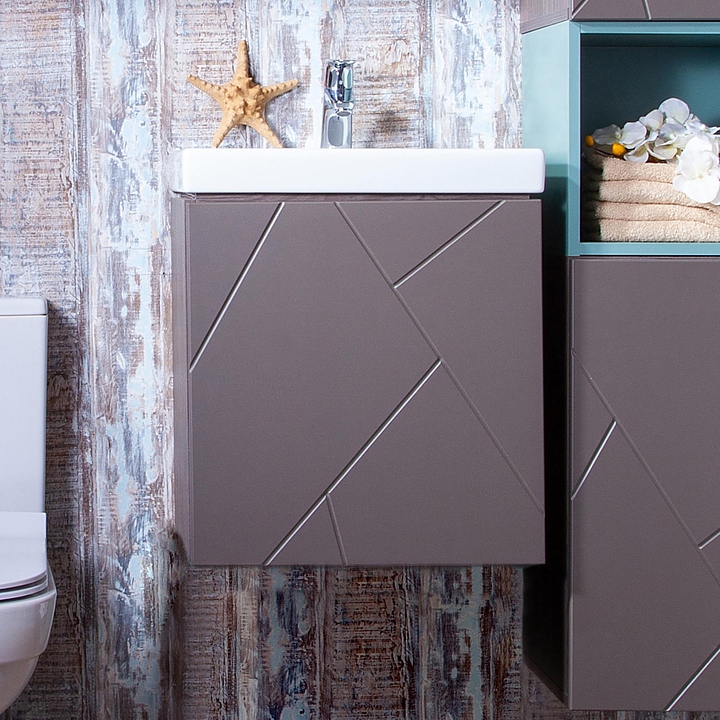 Тумба под раковину БРИКЛАЕР Кристалл 50 см без ниши, подвесная, ясень анкор темный, софт графит