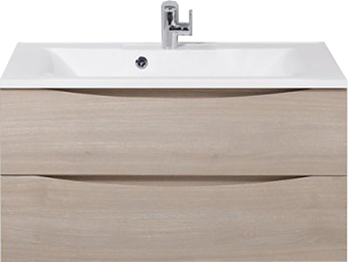 Тумба с раковиной BelBagno MARINO-900-2C-SO-RG-P + BB900/450-LV-MR-PR перелив слева, серый дуб