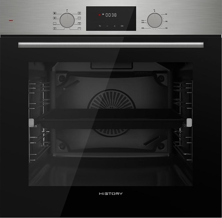 Духовой шкаф HiSTORY OE728B.FIX черный / стекло / нерж. сталь