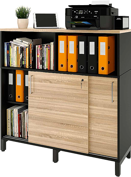 Локер ZAMM 2 полки с надстройкой МК 414 120х41,4х120,7 см фасад дуб Бардолино, корпус черный