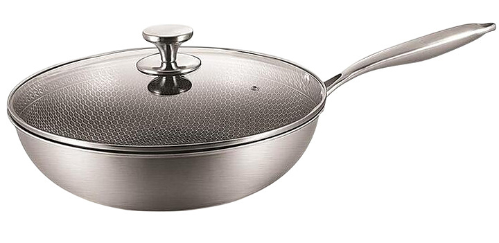 Сковорода Вок P.L. Proff Cuisine New Kitchen Honeycombs 81280257 4 л d 28 см h 8.5 см нержавеющая сталь, индукция