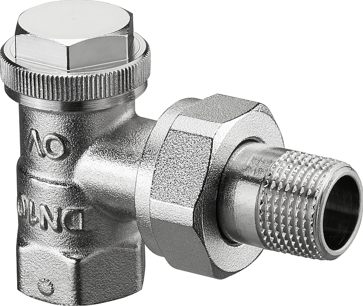 Вентиль запорный угловой Oventrop Combi 3 1090361, ДУ 10, PN 10, Rp 3/8" (ВР) - R 3/8" (НР), никелированная латунь