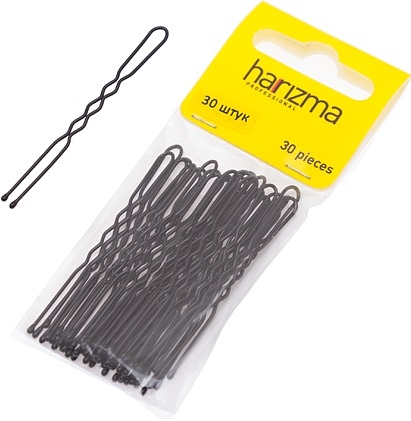 Шпильки для волос Harizma h10543-15, волнистые черные, 60 мм, 30 шт.