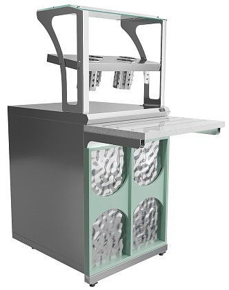 Прилавок для приборов (4 стакана) и подносов Luxstahl ПП (С)-600 Premium Mirror (Зеркало)