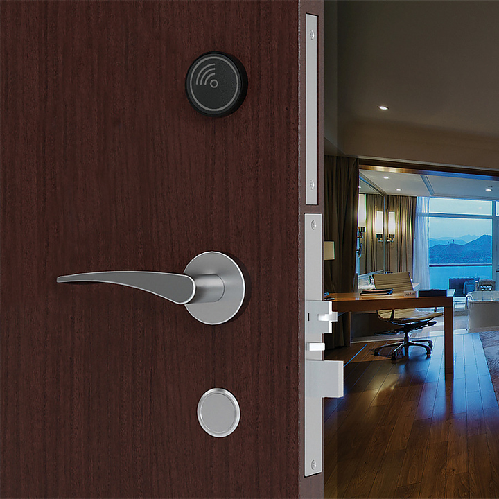 Замок электронный автономный NORWEQ ULTIMATE RFID, накладка черная, с цилиндром, ручка Wing, матовый хром, левый