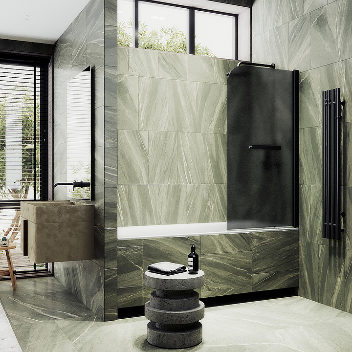 Шторка на ванну с полотенцедержателем MaybahGlass MGV-786-6 70х140 см, распашная, графит матовый, черный