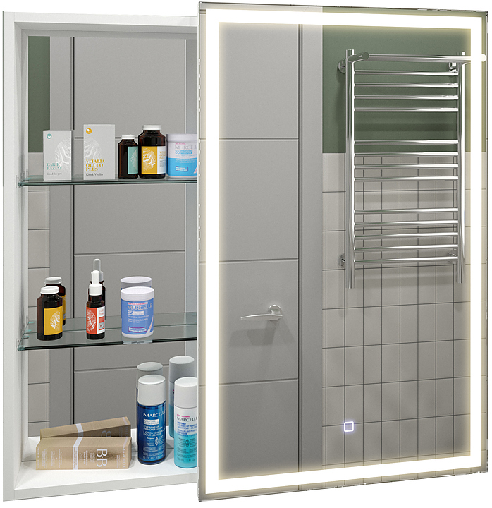 Шкаф зеркальный Misty Аперио 80х80 см с подсветкой, сенсорным выкл. и диммером, правый