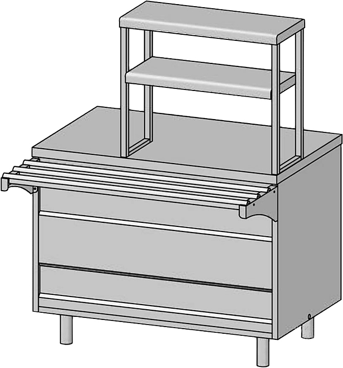 Прилавок для горячих напитков с настольными полками ЦМИ Волга ПГНнп2-112 (1120х700(1030)х1480 мм)