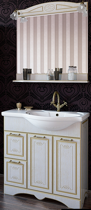 Гарнитур Sanflor Адель 82 см, 3 предмета, с левост. раковиной, белый, золото