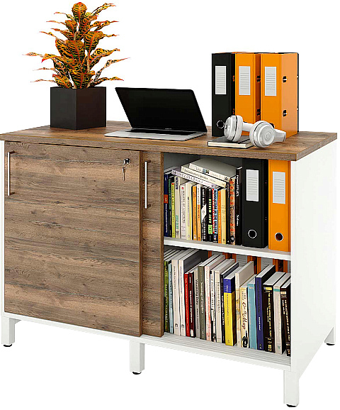 Локер ZAMM 2 полки МК 600 120х60х83,7 см фасад дуб Галифакс олово, корпус белый