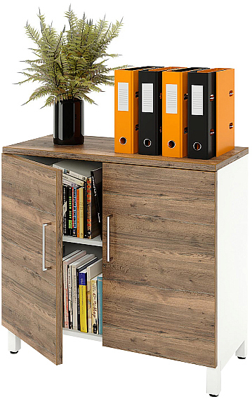 Шкаф для документов ZAMM 2 полки, 2 двери МК 414 90х41,4х83,7 см фасад дуб Галифакс олово, корпус белый