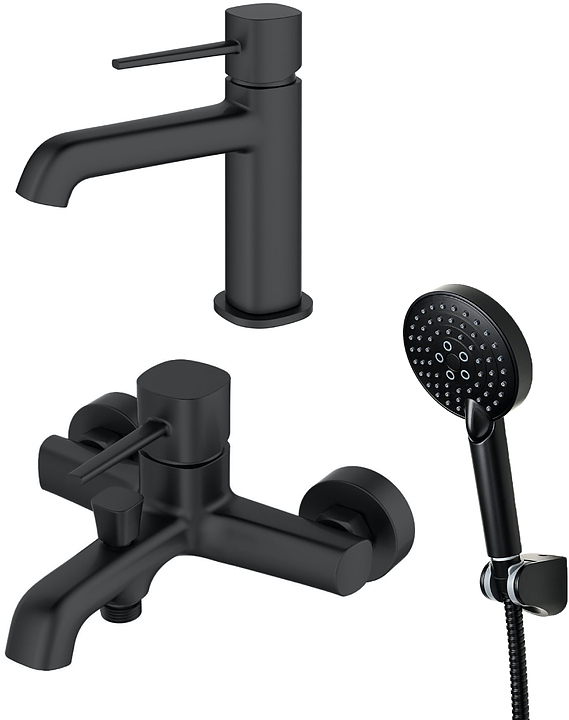 Комплект смесителей с душевым гарнитуром ORANGE Karl M05-311b черный матовый