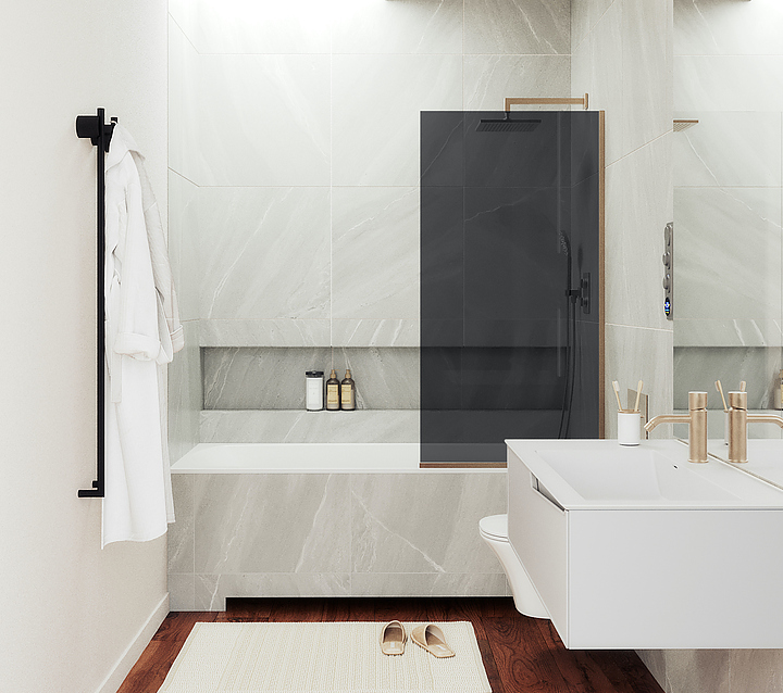 Шторка на ванну MaybahGlass MGV-252-2у 30х140 см, графит, бронза