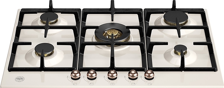 Варочная панель Bertazzoni P755CHERAC газовая, слоновая кость с фурнитурой под медь