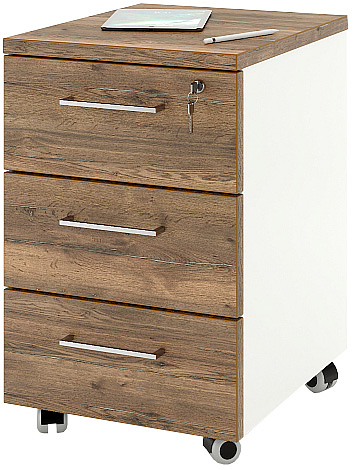 Тумба мобильная ZAMM 3 ящика 41х50х61,3 см фасад дуб Галифакс олово, корпус белый