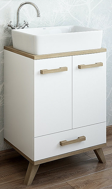 Тумба с раковиной Sanflor Ингрид 60 см белая матовая, вяз швейцарский