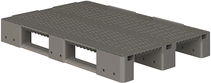 Паллет iPlast 1200x800x150 мм перфорированный на 3 полозьях, с бортиком, серый