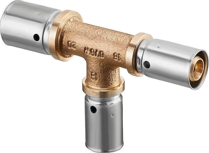 Пресс-тройник Oventrop Cofit PD-HT 1563043, PN 10, 16 мм - 16 мм - 16 мм, латунь
