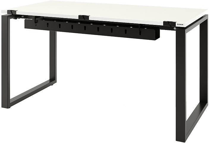 Стол офисный прямой ZAMM Зета 60х30 ТР 1600х700 с пропусками и кабель-каналом, белый премиум/черный муар